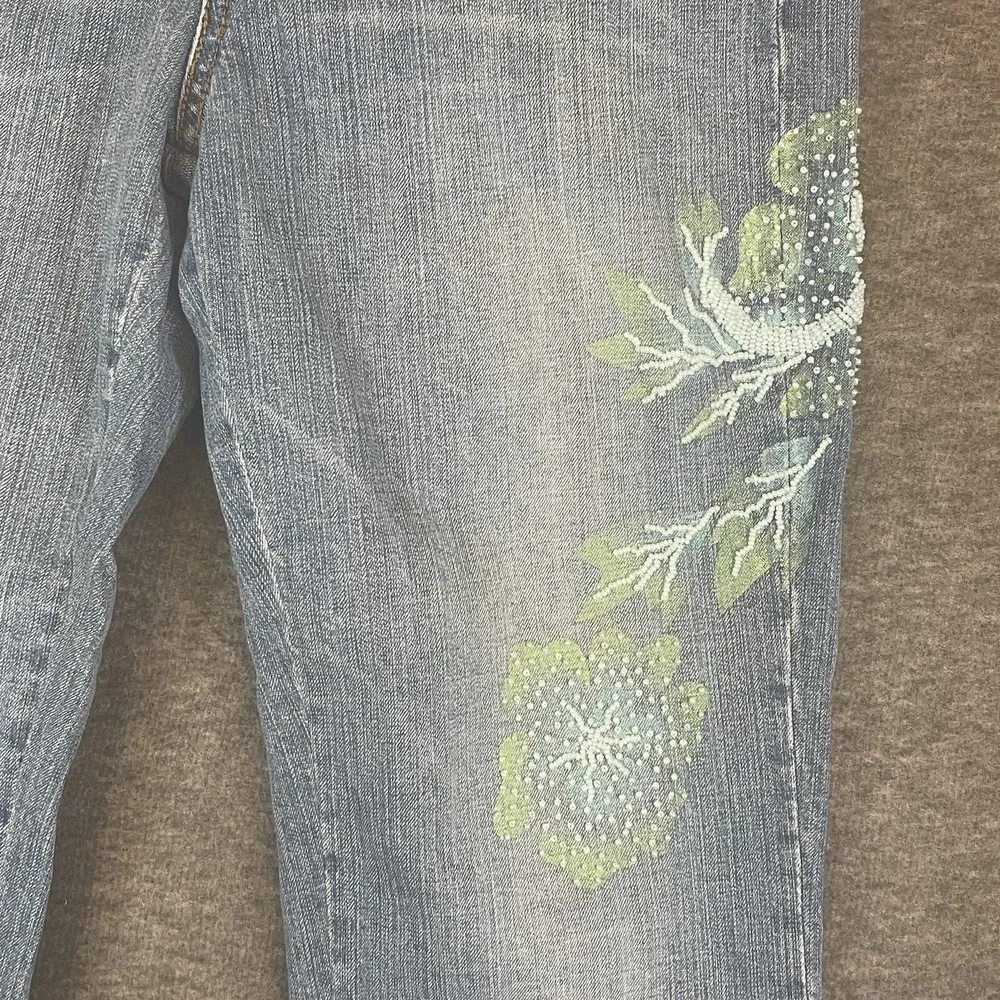 Z. Cavaricci Vintage Y2K Floral Beaded‎ Jeans Straight Boho Hippie 90's